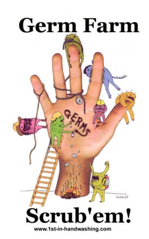 Poster Germ Farm on Human Hand with Colorful Germs and the Word Germs ...