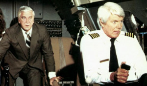 Peter Graves (right) as Captain Oveur in Airplane! with Leslie Nielson ...