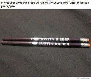 Justin Bieber pencils – My teacher gives out these pencils to people ...