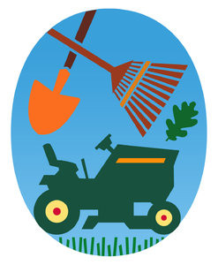 Lawn Icon: A graphic with yard work stuff.Please support my workby ...