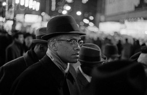 Malcolm X, at a protest in Manhattan, February 13, 1963.