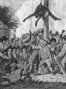 Mobbing the Tories by American Patriots in 1775–76; the Tory is ...