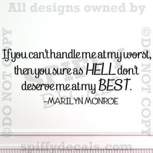 MARILYN MONROE CAN'T HANDLE ME WORST BEST Quote Vinyl Wall Decal Decor ...