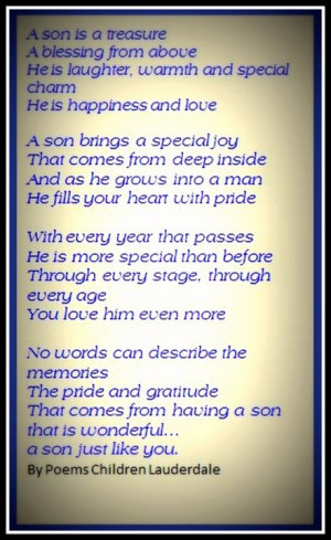 Family quote - A son is a treasure, a blessing from above. He is ...