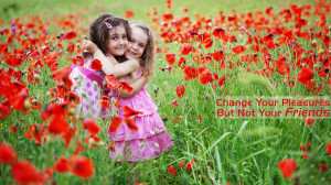 Cute Girls hugging quotes with wallpaper