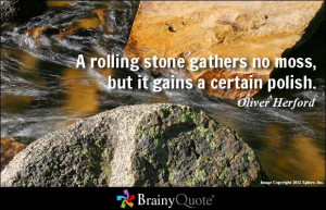 ... stone gathers no moss, but it gains a certain polish. - Oliver Herford