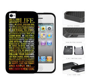 Details about LIFE Quote Yellow Red Font Black Back Dual Layer Case ...