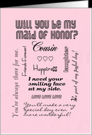 Will You Be My Maid of Honor Cousin Words Pink card - Product #634232