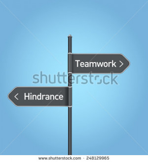 Teamwork vs hindrance choice road sign concept, flat design - stock ...