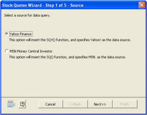 ... available to Stock Quotes. Choose Yahoo! Finance and click on Next