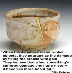 ... ceramics, pottery, repaired crack in pottery cup, quote Billy Mobayad