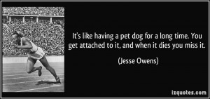... . You get attached to it, and when it dies you miss it. - Jesse Owens