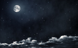 Full moon in black night