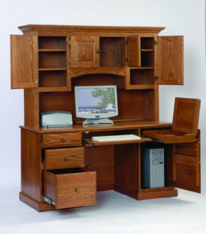 Oak Computer Desk with Hutch