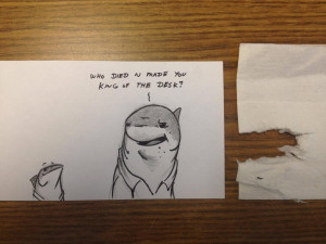 ... napkin index cards land shark land remora i get paid for this? lol