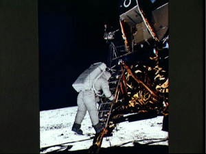 Buzz Aldrin Descending Steps to the Moon