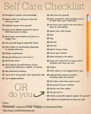 Image of a self-care checklist, divided into 2 columns. Column on the ...