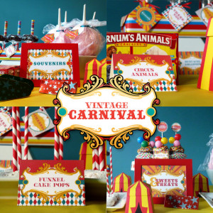 Vintage Carnival Circus Printable Birthday Party Package - DIY Print
