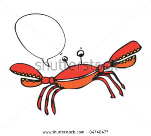 drawing of a crab with a speech bubble