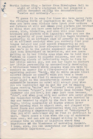 ... his famous “Letter from Birmingham City Jail,” which became a