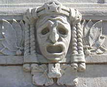 Tragic mask on the façade of the Royal Dramatic Theatre in Stockholm