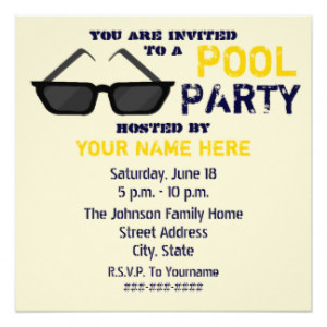 Pool Party Invitation - Black Sunglasses 5.25