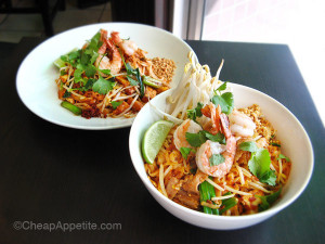 The Pad Thai noodle topped off with basil