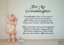 PERSONALISED POEM FOR GRANDDAUGHTER - LAMINATED GIFT
