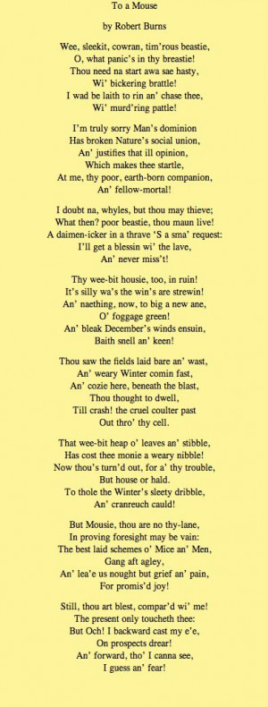 Robert Burns' poem - To a MouseOf Mice And Men Steinbeck, Poems Quotes ...