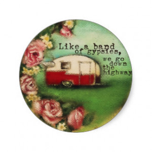 Vintage Camper & Roses Classic Round Sticker