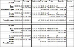 restaurant work schedule to