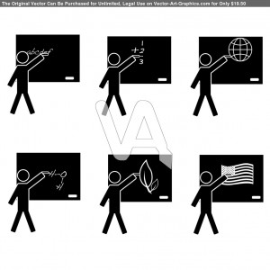 Black-And-White-Icon-Set-Showing-A-Teacher-On-A-Blackboard-Teaching ...