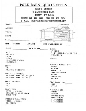 POLE BARN QUOTE SHEET