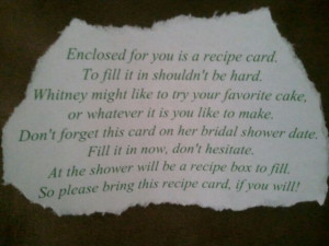 the wording for the recipe cards the recipe cards i