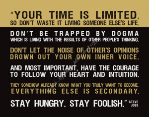 Your Time Is Limited (Steve Jobs Quote) Custom 11 x 14 Canvas