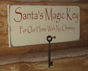 ... Chimney with PrimitiveNail Hanger & Primitive Key Wood Sign-Santas