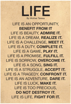 Mother Teresa Life Quote Poster Poster