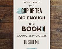 Book and Tea Lovers CS Lewis Quote, brown and blue typographic print