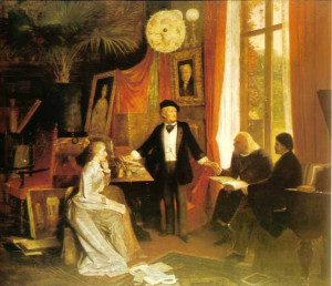 ... Liszt), Franz Liszt and Hans von Wolzogen. Painting by W. Beckmann