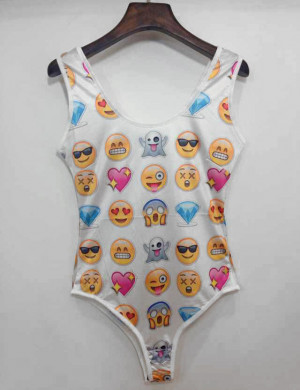 Buy New Summer 2015 Cute Emoji Print Swimwear One piece bathing suits
