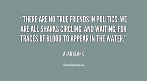 There are no true friends in politics. We are all sharks circling ...