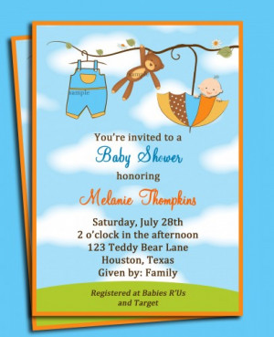 Boy Baby Shower Invitation - Teddy Bear Umbrella Invitation Printable