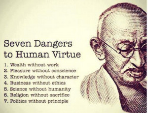 Dangers to Human Virtue by Gandhi