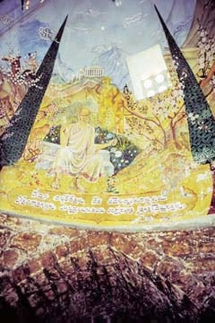 Murals inside the entrance dome of the bath house are based on poetic ...