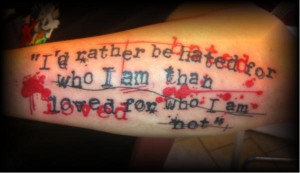 blood spots splattered around the quote advises one to be true to self ...