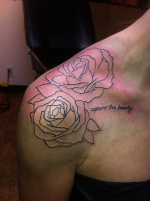 Shoulder Rose with quote Tattoo done by Tom Hacic www.facebook.com ...