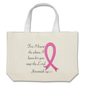Breast Cancer bible verse pink ribbon tote bag
