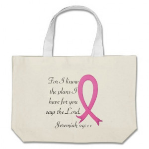 Breast Cancer bible verse pink ribbon tote bag