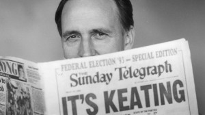 Former prime minister Paul Keating holds up a copy of The Sunday ...