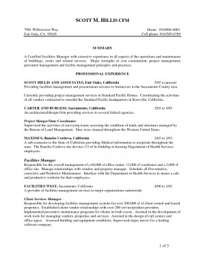 Facilities Maintenance Manager Resume Samples